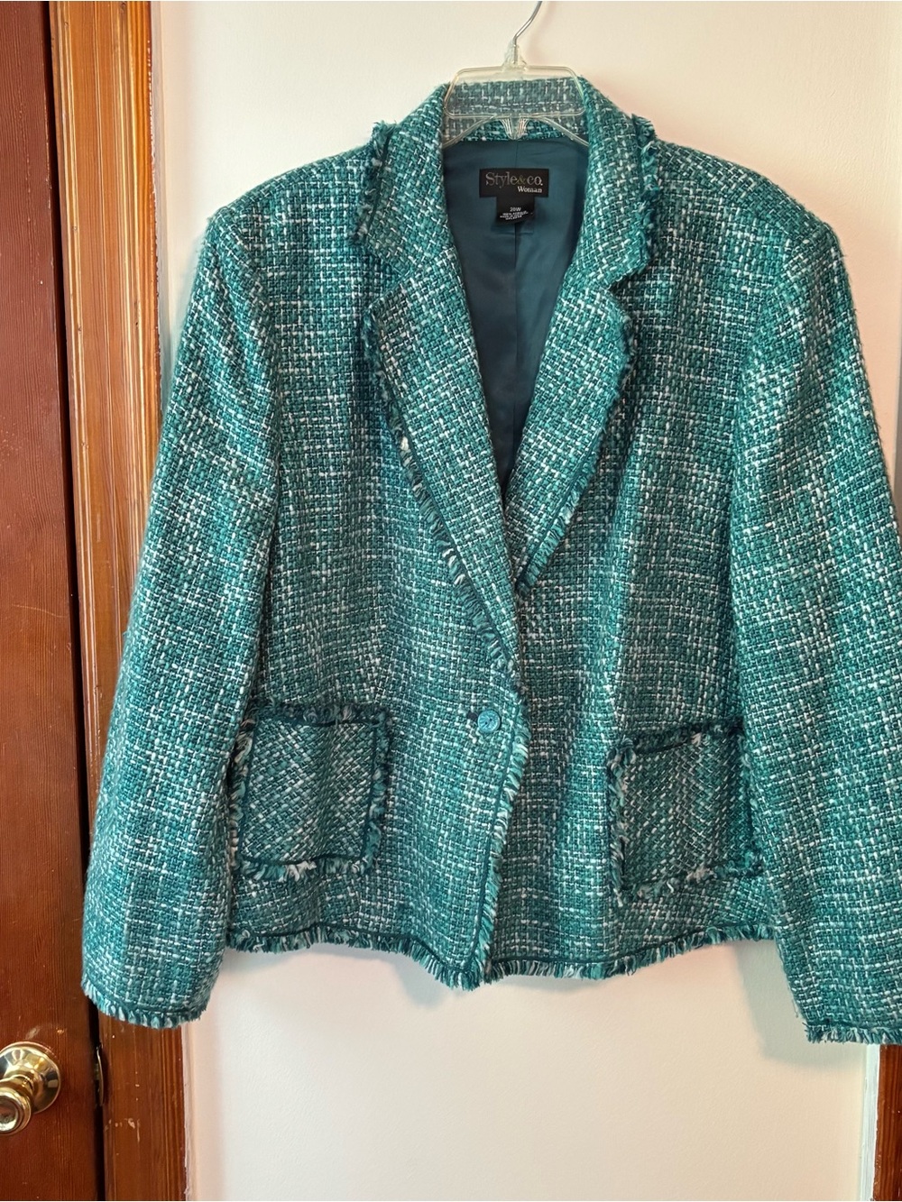 Style & Co. Teal Tweed Blazer Jacket - Picture 4 of 8